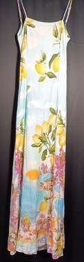Paper Heart Linen Blend Medium Maxi Dress Beachy Italy Lemon Print Resortwear